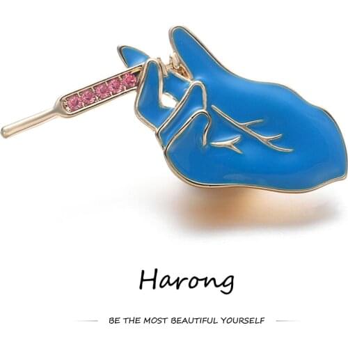 Trendy Blue Glove Syringe Medical Brooch Pin Zircon Enamel Lapel Badge Pins Jewelry Accessories For Doctor Nurse Hospital Gift