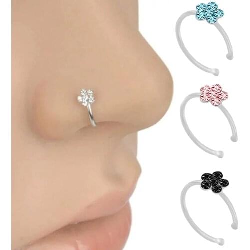 Fashion Women Nose Ring Rhinestone Inlaid Flower Shape Nose Ring Body Piercing Jewelry Womans accesories Nose Ring