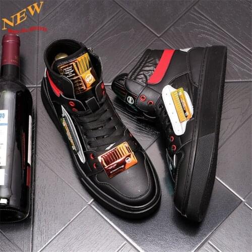 Fashion High Tops Hip Hop Men High tops Skateboard Shoes Ankle Boots Sneakers Leather Flats Casual Zapatillas Hombre