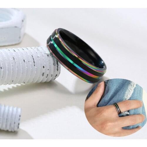 Men Stainless Steel Rainbow LGBT Ring Homosexual Couple Rings Wedding Band Lesbian & Gay Finger Ring