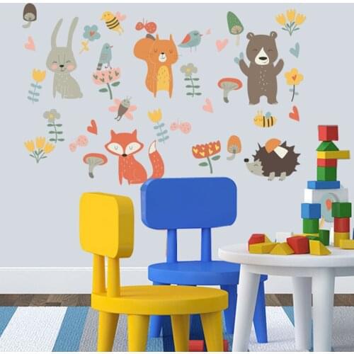 Forest Animal Party Wall Sticker For Kids Rooms Bedroom Decorations Wallpaper Mural Home Art Decals Cartoon Combination Stickers