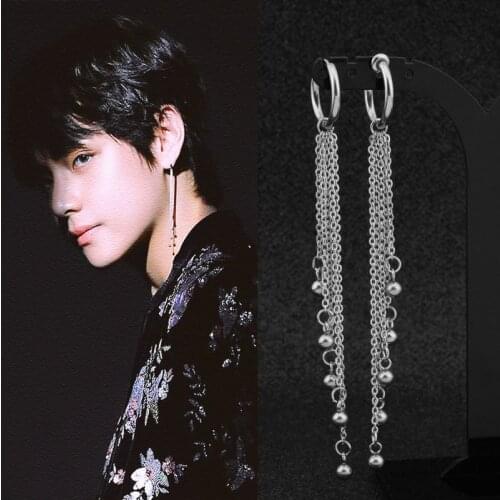 Single Stainless Steel Tassel Bead Chain Men and Women Earrings Korean star same style Fashion Pendant Earrings Wholesale