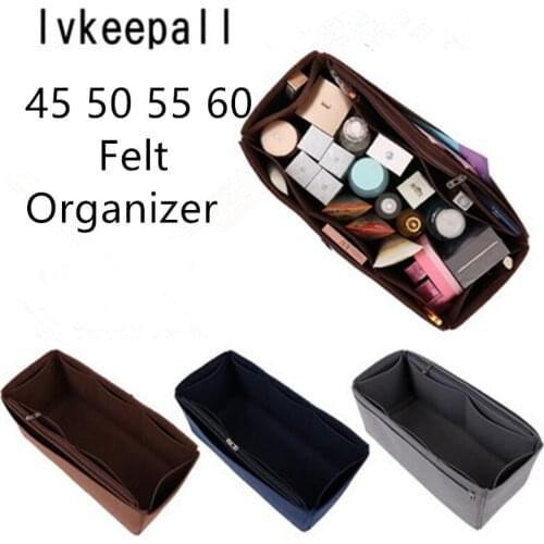 Fits Keepall 45 50 55 60 Insert Organizer Purse Handbag Bag in Bag Premium Felt(Handmade/20 Colors)w/Detachable Zip Pocket