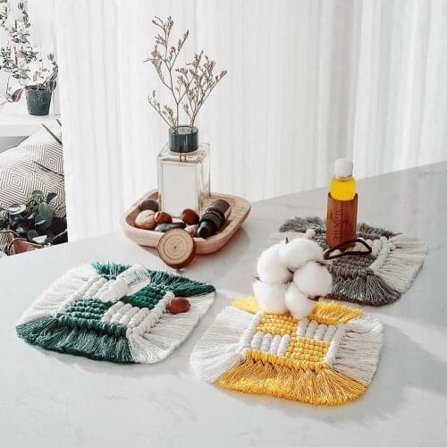 Macrame Coasters Insulated Nordic Style Cotton Handmade Boho Coasters Heat Protection Mat for Bar Cotton cord insulation pad