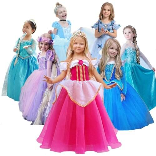 Tangled Princess Fluffy Dress Cosplay Costume For Evening Prom Party Gowns Children Long Dress For 4-10T Role-play Girl