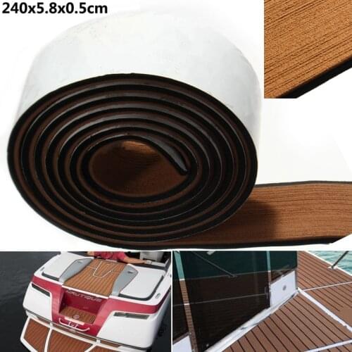 Self Adhesive EVA Boat Yacht Flooring Faux Imitation Teak Decking Sheet Pad 58x2400x5mm Foam Floor Mat Brown With Balck Strips