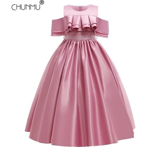 Girls Formal First Communion Dress for Kids Girl Princess Dresses Elegant One Shoulder Drilling Girl Party Wedding Gown Clothing