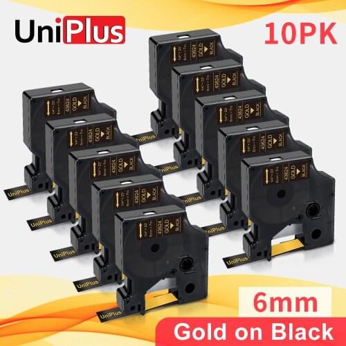 UniPlus 10 Pieces 43624 Gold on Black High Adhesive Label Tape Compatible Dymo D1 Label Maker for Dymo Label Point 150 100 LM420