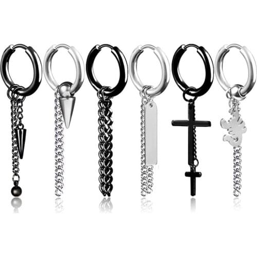 Punk Tassel Dangle Earrings Gothic Hip Hop Trendy Titanium Steel Cross Geomotric Dangle Earring For Men Women Fashion Jewelry