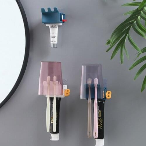 2in1 Home Plastic Toothbrush Holder Toothpaste Squeezer Tube Easy Dispenser Rolling Bathroom Supply Tooth Cleaning Accessories