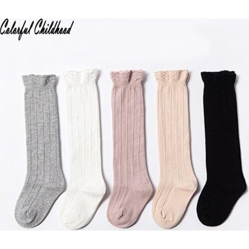 Colorful Childhood Solid Striped Soft Cotton Thin Girls Boys Socks Newborn Ruffles Baby knee high Socks Spring Autumn Style