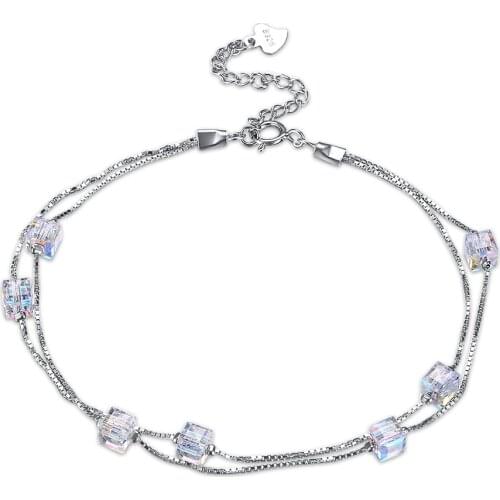 ZEMIOR 925 Sterling Silver Bracelets For Women Geometric Square Austria Crystal Adjustable Charm Bangle Bracelet Jewelry Gift