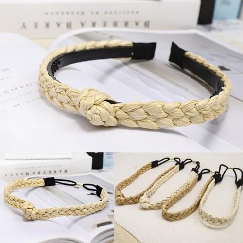 Handmade Braided Straw Hairband Hair Accessories For Women Knot Headband Hair Band Simple Summer Style Head Wrap Korean