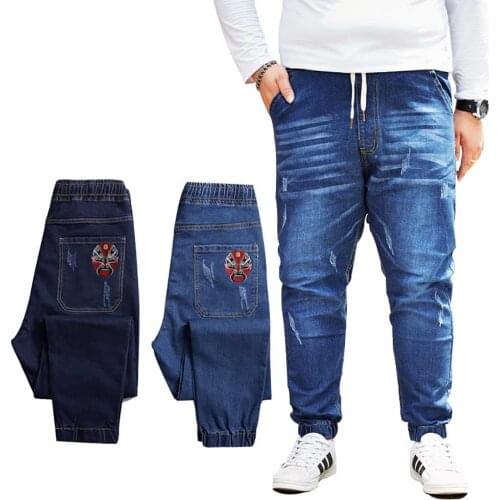 M-6XL Big Size Joggers Jeans Men Casual Harem Denim Pants Hip Hop Style Elastic Waist Stretch Jeans Loose Baggy Trousers Clothes