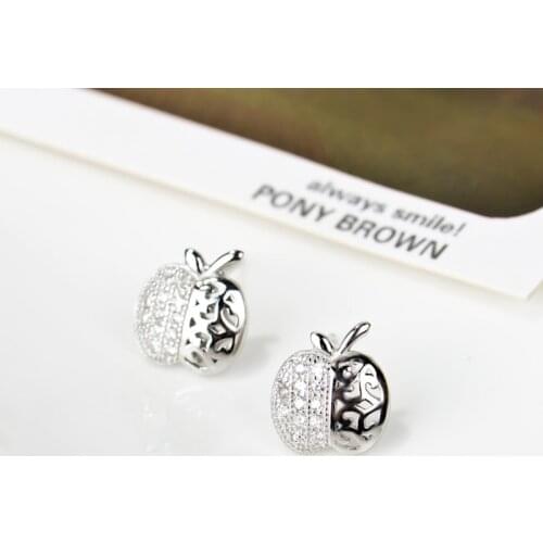 GNE0436 Hot Sale 100% Real 925 Sterling Silver Stud Earrings Sweet Cute Hollow Apple Charming Earring, Fashion Jewelry For Women