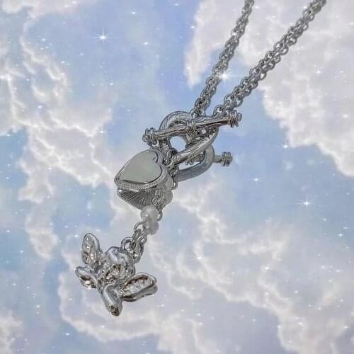 Vintage Angel Indie Love Women Jewelry Cute Kpop Friends Punk Best Friend Necklaces for Women Goth Accessories Chain Necklace