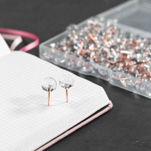 100pcs Transparent Rose Gold Tack Round Ball Thumbtack Cork Pin Rose Gold Decor Decorative Pushpin Thumb Tacks