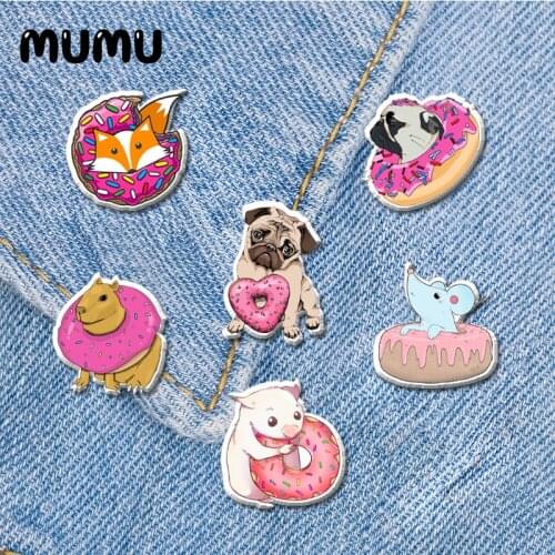 2021 New Sweet Donuts Lapel Pin Unicorn Fox Pug Acrylic Brooches Handmade Epoxy Jewelry Shirt Bag Badge
