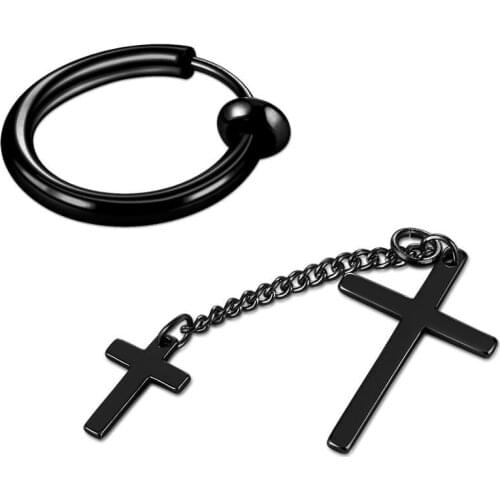 Without Pierced Stainless Steel No Pierced Chain Tassel Earcuff Earrings Black Color Cross Clip Earrings Party Kpop Jewelry