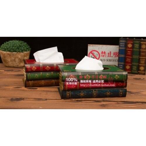 Large European retro pastoral pumping tray simulation book book-shaped hand-painted wooden tissue box art paper drawn box