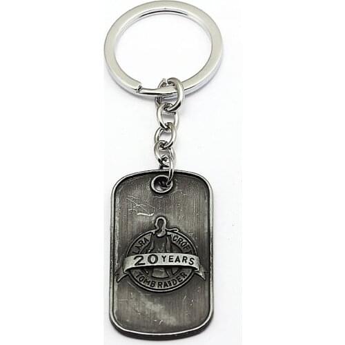Lara Croft Tomb Raider Keychain 20th Anniversary Edition Metal Pendant Dog Tag Keyring Bag Car Key Chain Chaveiro Movie Jewelry