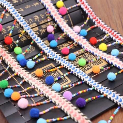 Beads Tassel Lace Trim Bohemian Style Pompom Trim Sewing On Clothes Shoes Bag Gift Crafts Accessories Fringe Braid Cotton Ribbon