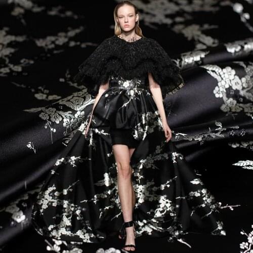 Pearlsilk Chinese Styles Cheongsam Black Plum Blossom Tapestry Satin Garment Materials Spring DIY clothes fabrics Freeshipping