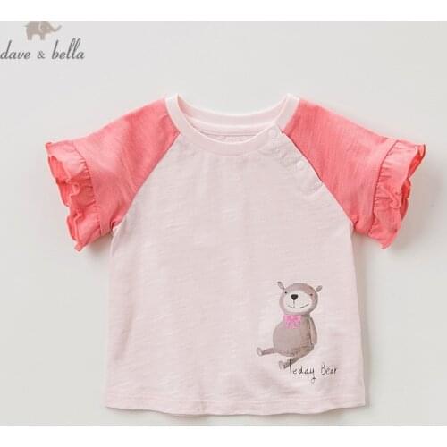 DBZ10528 dave bella summer baby girls fashion T-shirt children cartoon tops girls high quality pullover kids lolita tees