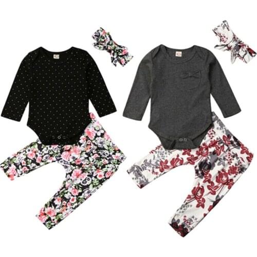 Baby Clothes 2019 Autumn Cute Newborn Baby Girls Tops Bodysuit + Floral Pants Outfits Set Clothes Size 0-18M