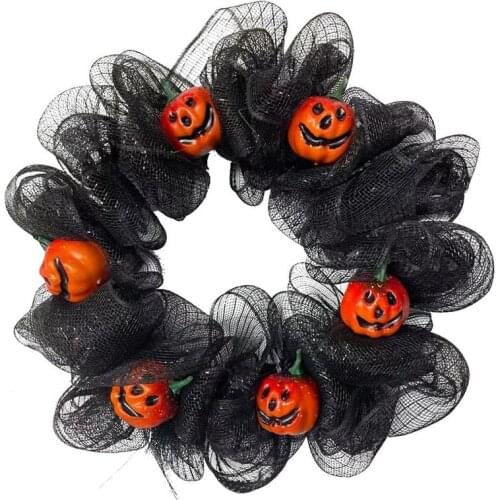 Door Wreath Halloween Simulation Pumpkin Black Mesh Garland for Halloween Home Door Decorations