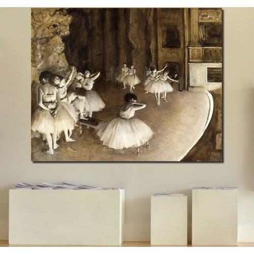 JQHYART Edgar Degas Ballet Rehearsal On Stage Wall Pictures For Living Room Canvas Art Home Decor Modern No Frame Oil Painting