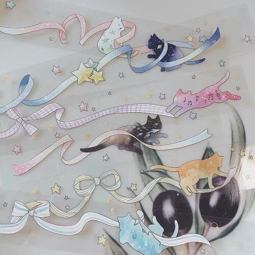 Lovely Cats Ribbon PET Tape for Card Making Bullet Journal DIY Scrapbooking Clear Sticker