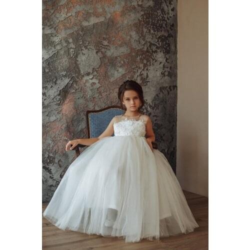 New Arrival ivory Tulle Pretty Flower Girl Dresses soft lace Baby Girl Infant lace Dress Kids Formal Wear lace