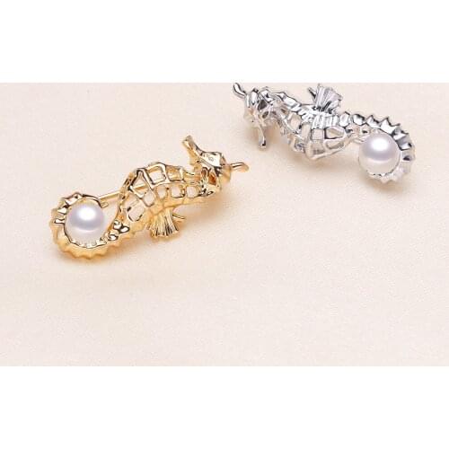 Hippocampus Brooch Pin Mountings Base Findings Jewelry Settings Parts for Pearls Beads Stones Crystals Agate Coral 10pcs/lot