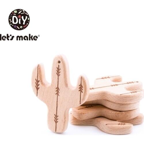 Lets Make 3pc Cactus Nature Beech Wood Baby Teether Teething Ring Baby Rattle Accessories Diy Toys For Children Tiny Rod Wooden