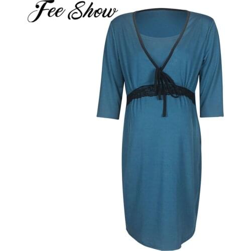 Maternity Nursing Pajamas Nightgown Womens Pregnant Short Sleeve Lace V-Neck Breastfeeding Sleep Dress Nightdress for Pregnancy