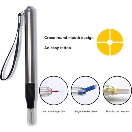 Manual Aluminum Alloy Tattoo Pen Microblading Permanent makeup Eyebrow Tools 2 usage For Flat or Round Needles