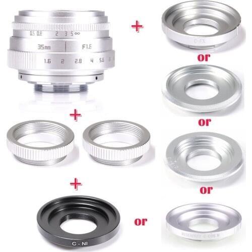 Silver Mini 35mm f/1.6 APS-C CCTV Lens+adapter ring+2 Macro Ring for NEX FX M4/3 NIKON1 EOSM Mirroless Camera