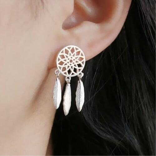 New Brincos Minimalist Fashion Dainty Bohemia Leaf Long Tassel Dreamcatcher Feather Drop Earrings For Women Fine Jewelry