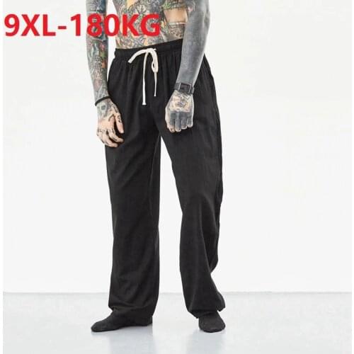 Summer spring Men Vintage Pants Linen Cotton Loose Plus Size 8XL 9XL 10XL 12XL Casual Breathable Chinese Style Pants elasticity