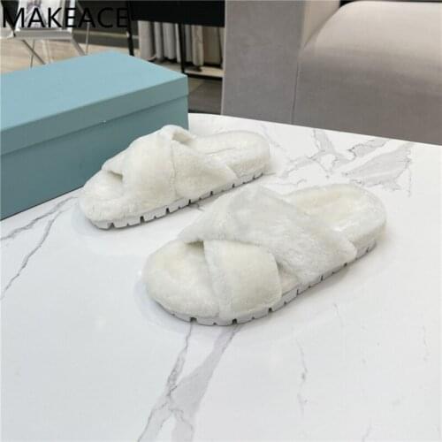 Autumn Winter New Home Cotton Slippers Women Comfort Flannel Flat Open Toe Slides Sweet Color Fashion Brand Design Lady 2021