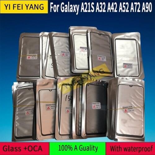 50pcs/lot GLASS +OCA For Samsung Galaxy A21S with Holes A32 A42 A52 A72 A90 LCD Front Outer GLASS LCD Lens Glass with OCA Glue