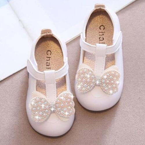 Newborn Flower Children Girls Toddler Baby Pearls Bling Leather Shoes For Girls White Pink Party Wedding Crystal Dress Shoes