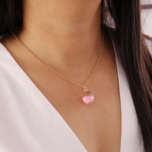 Vintage Creative Colorful Star Chippings Glass Ball Pendant Necklace Women Simple Geometric Clavicle Necklace Jewelry YN1631