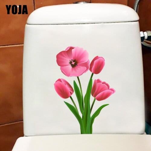 YOJA 17.2×24.6CM Pink Tulip Fashion Home Decoration Beautiful Flower Wall Stickers Toilet WC Decals T1-2969