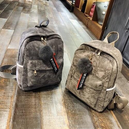 WEIXIER Suede Backpack Portable Women 2019 Rucksack Student Velvet Shoulder School Bags Female Hair Ball Design Backpack AL-06