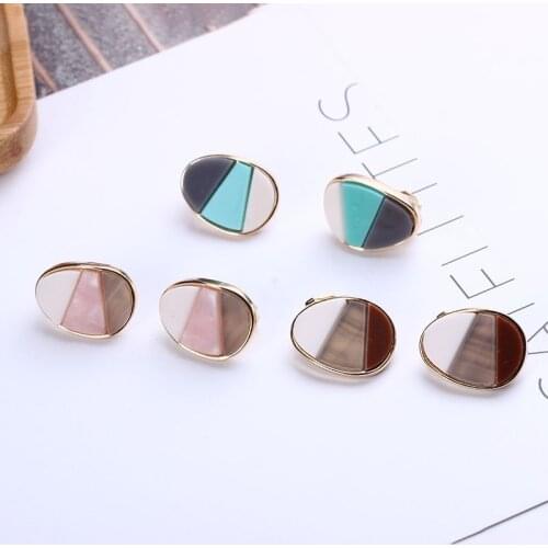 Ladies Clip On Earrings Geometric Oval Resin Color Matching Simple Stud Non Pierced Clipon Earing Fashion Accesories For Women