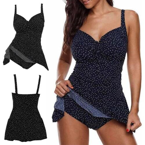 Plus Size 5XL Sexy Two-Piece Tankini Dress Swimwear Women Swimsuit Bikini Dot Print Bathing Suit Female Swimming Beachwear
