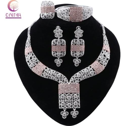 CYNTHIA Dubai Jewelry Sets Classic Style Pendant Women Wedding Party Crystal Necklace Earrings Ring Bracelet Jewelry Sets
