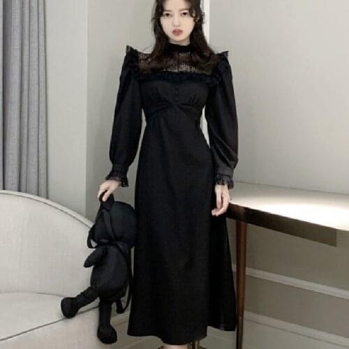 Female Kawaii Elegant Dress Women Casual Puffer Sleeve Slim Lace One Piece Dresses Korean 2021 Spring Y2k Vintage Fairy Dresses